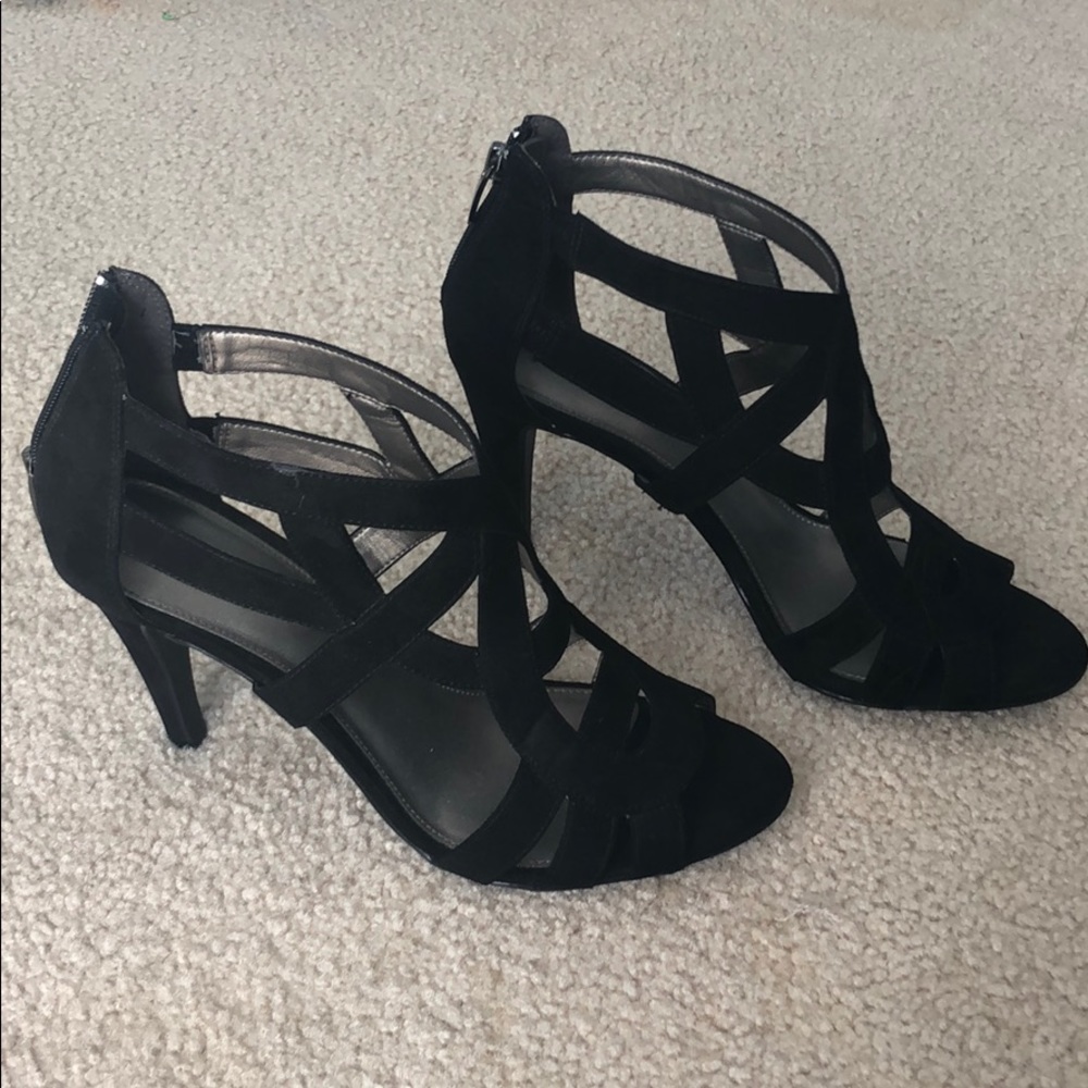 Black Strappy Suede Heels